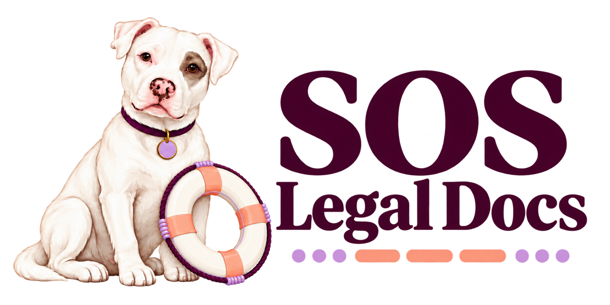 SOS Legal Docs — Rylee dog mascot with a rescue lifebuoy