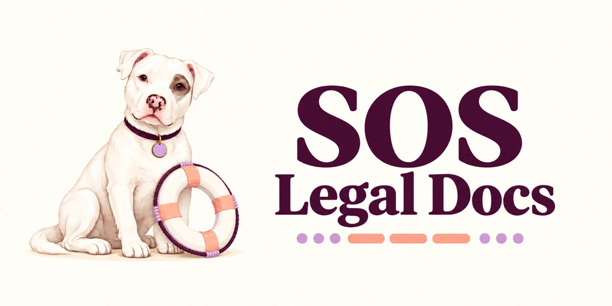 SOS Legal Docs — Rylee dog mascot with a rescue lifebuoy